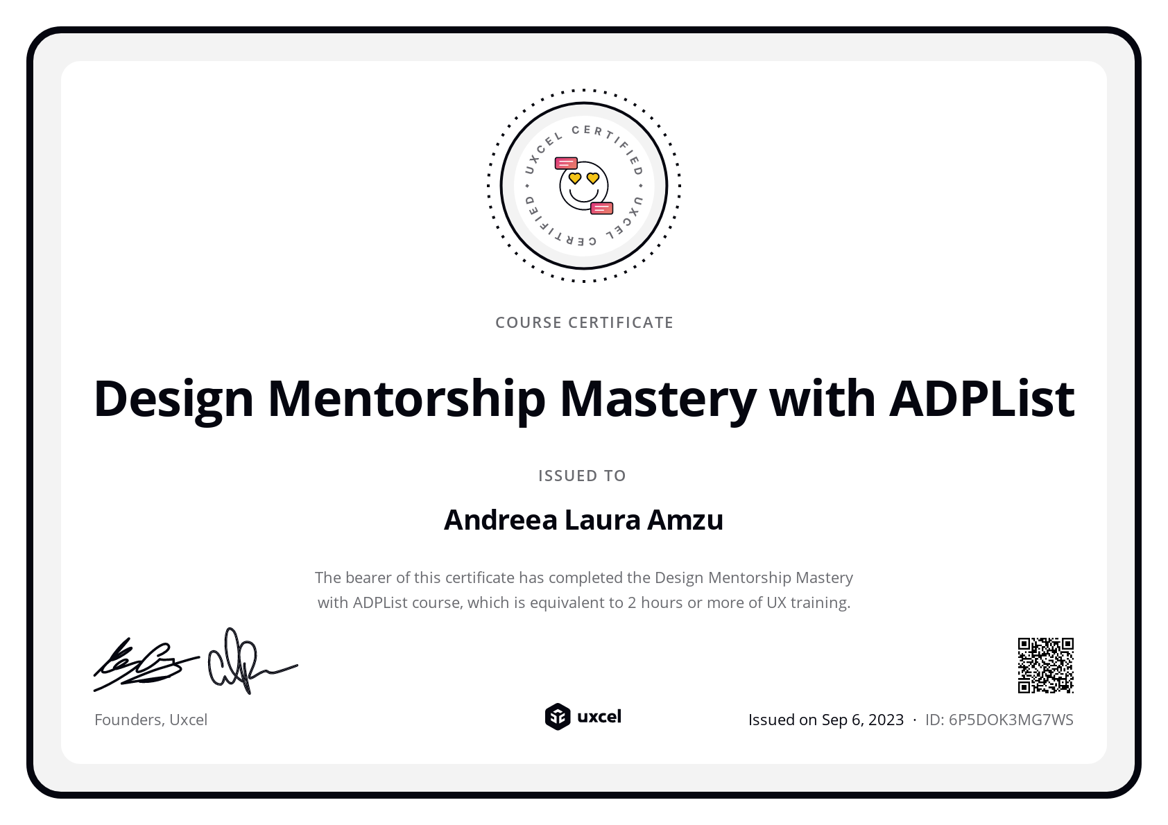 Andreea Laura Amzu's certificate